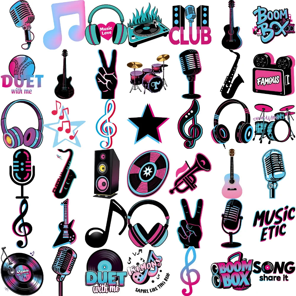 54-Piece Music Temporary Tattoos – Waterproof Body Stickers