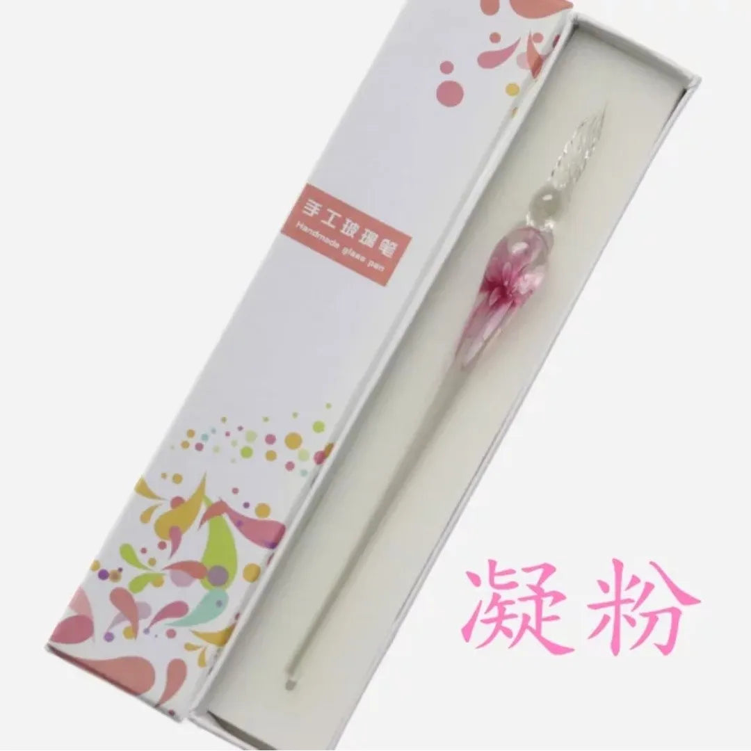 Embedded Flower Glass Pen Set Starry Sky Gold Powder Color Ink Dip in Water Pen Gift Box for Friends and Students as Gift Pen Oasis Select 13