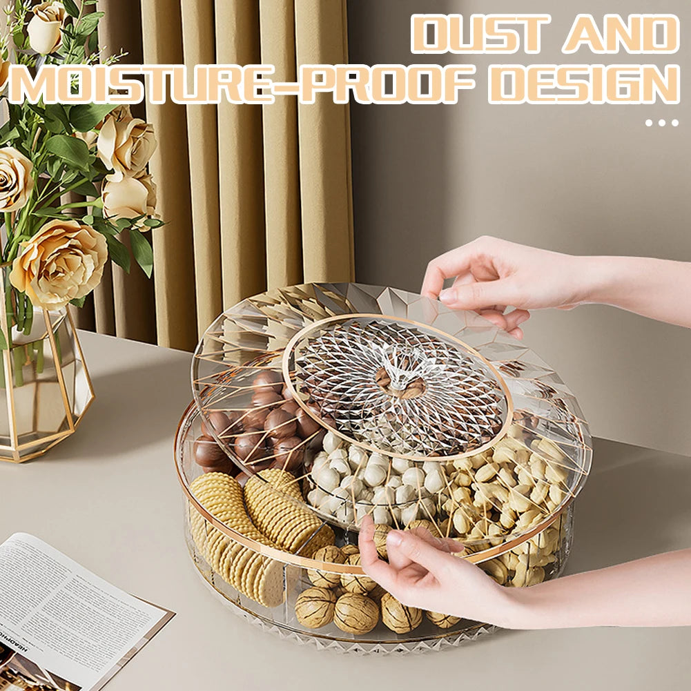 Rotatable Stackable Fruit & Candy Tray with Gold Lid
