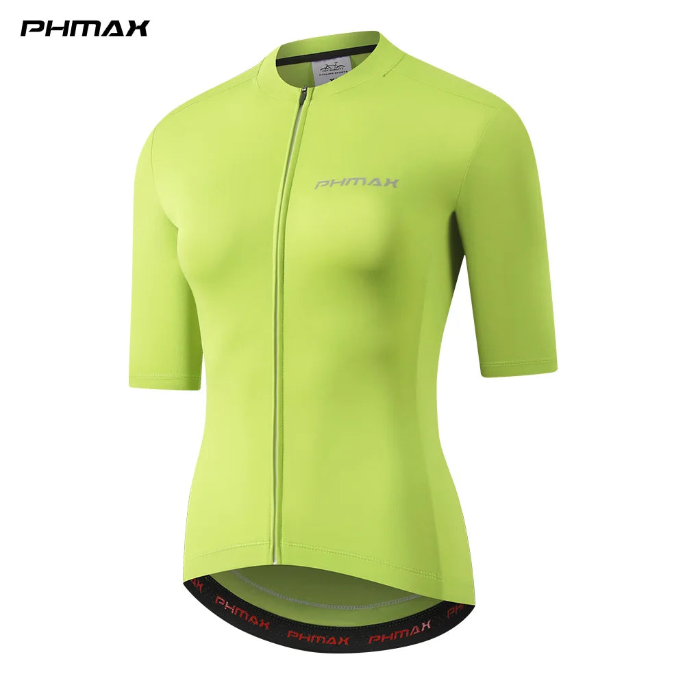 PHMAX Women Cycling Jersey Pro Breathable Summer MTB Road Bike Shirt Reflective Strip 3 Pockets Short Sleeve Cycling Maillot Oasis Select PW-DY-44603 L