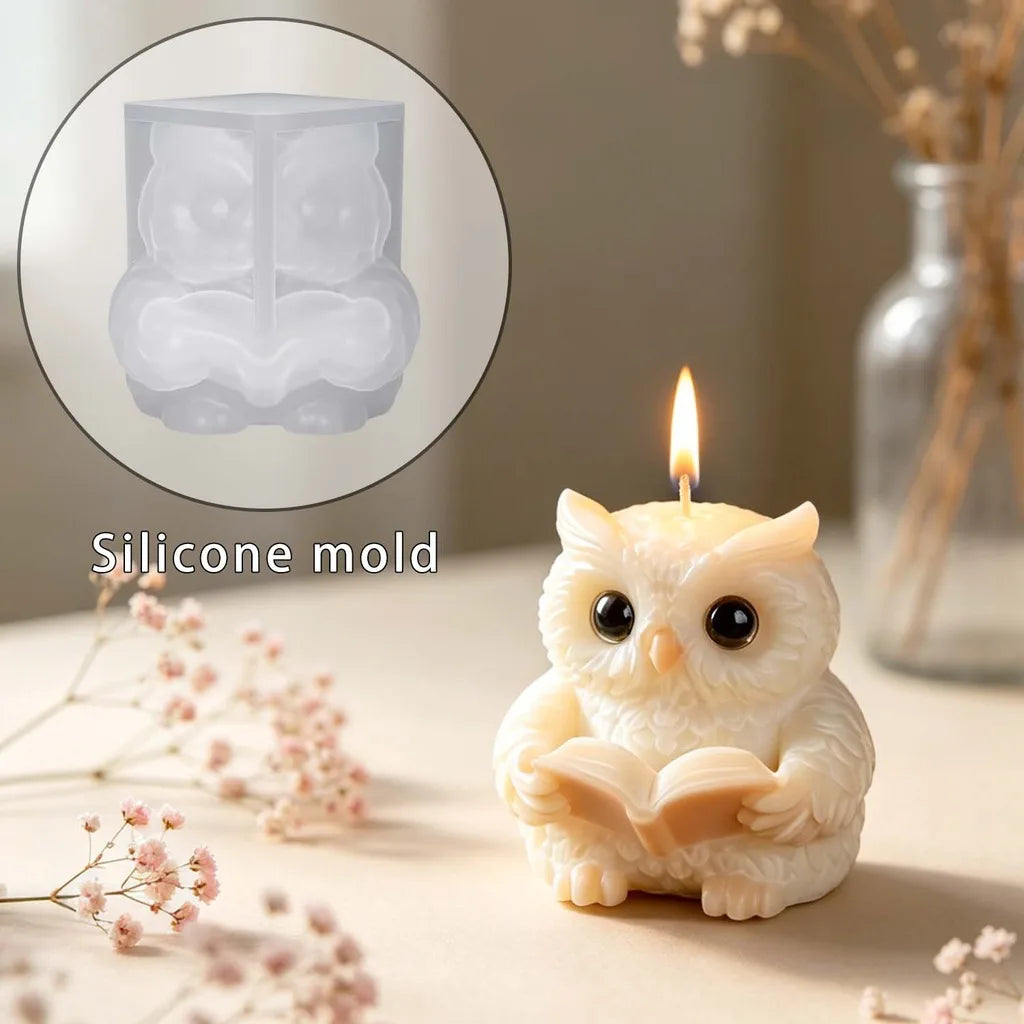 3D Cute Cartoon Reading Owl Shaped Silicone Candle Molds Aromatherapy Soap Resin Plaster Mold DIY Craft Home Decor Oasis Select
