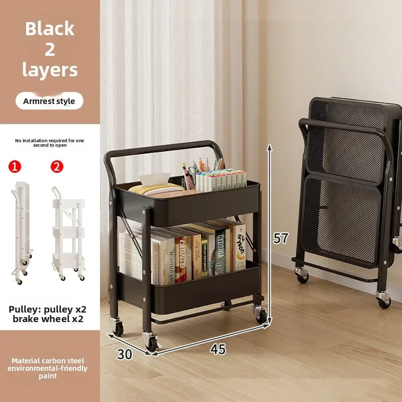 Multi-functional trolley rack household folding multi-layer carbon steel storage rack Oasis Select Black C