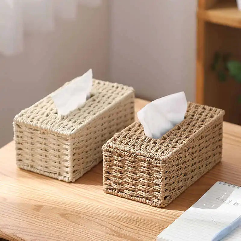 Woven Tissue Storage Box Imitation Rattan Woven Grass Tissue Box Luxury Tissue Paper Holder Home Living Room Table Decoration Oasis Select