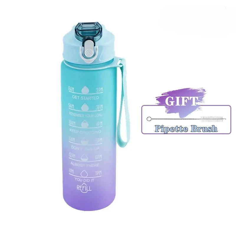900ml Sports Bottle with Time Scale Outdoor Gradient Color Sports Bottle Portable Fitness Motivational Straw Mug BPA Free Oasis Select Green