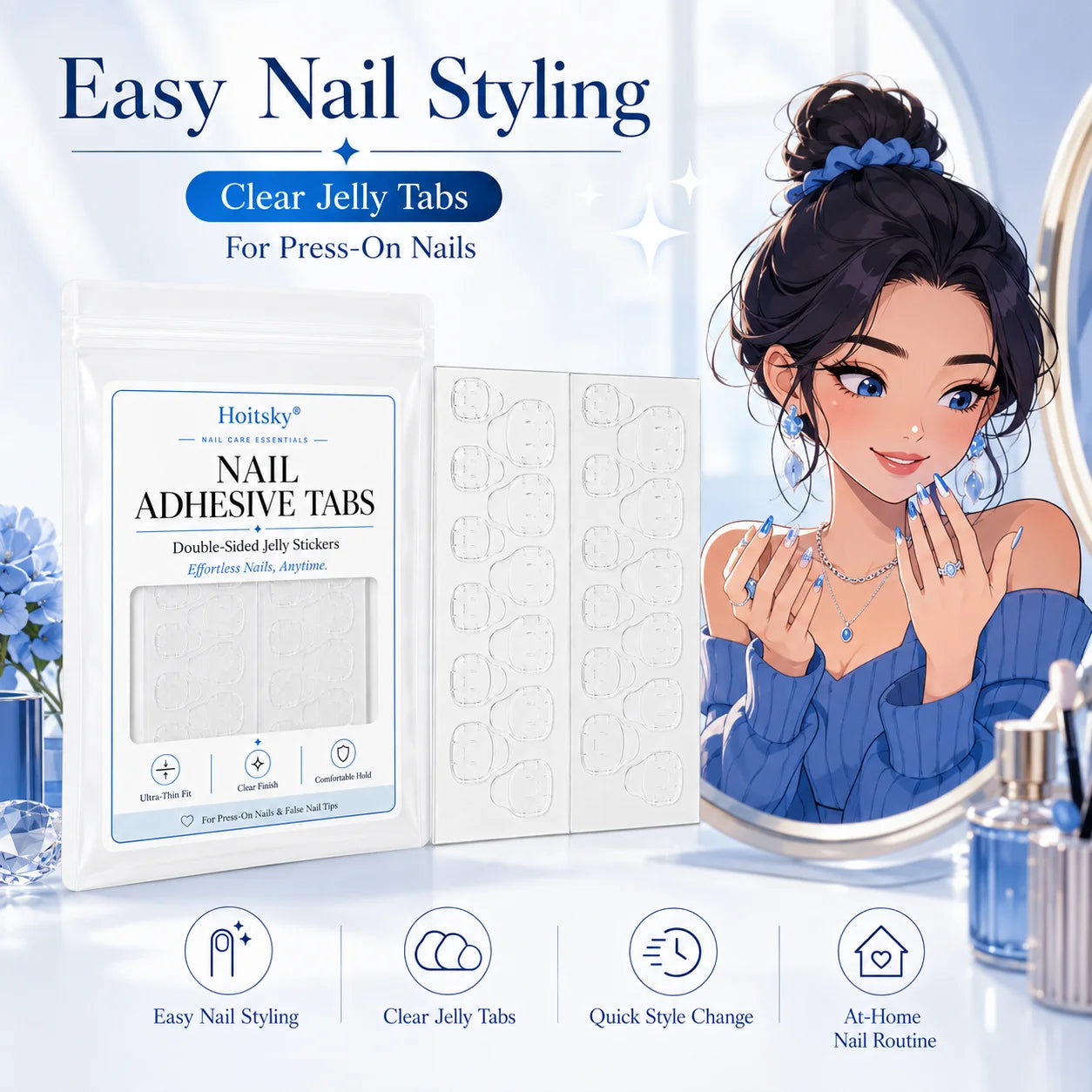 10 pcs Super Sticky Waterproof Nail Adhesive Tabs Reusable Glue Stickers for Press-On Nails Portable Manicure Supplies Oasis Select