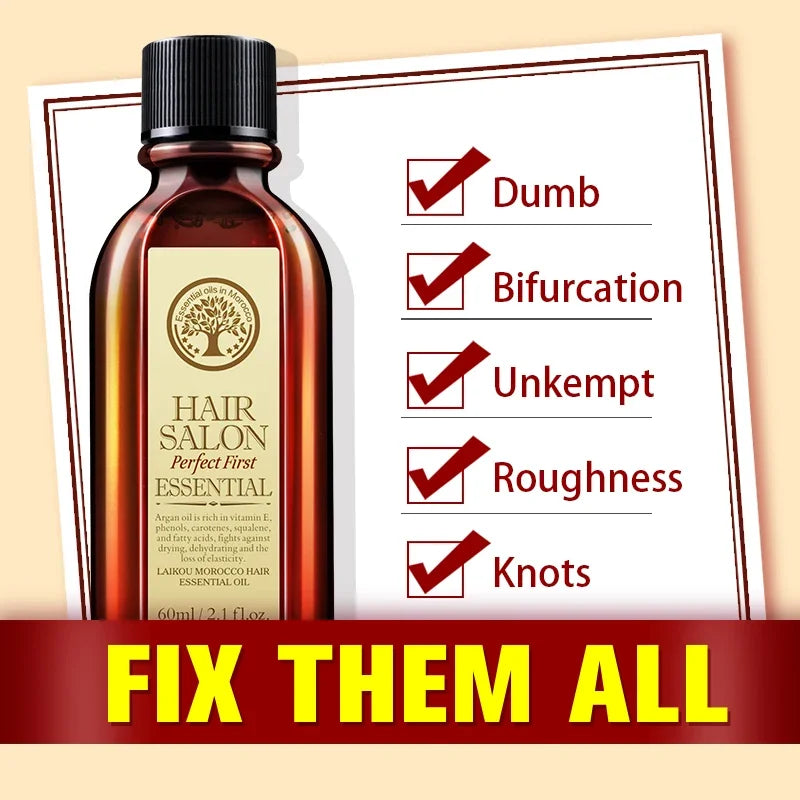 Laikou Argan Hair Oil Essential Oil Natural Anti-hair Loss Prevent Hair Dry Soft Nourishing Frizz Damaged Repair Care 60ml Oasis Select