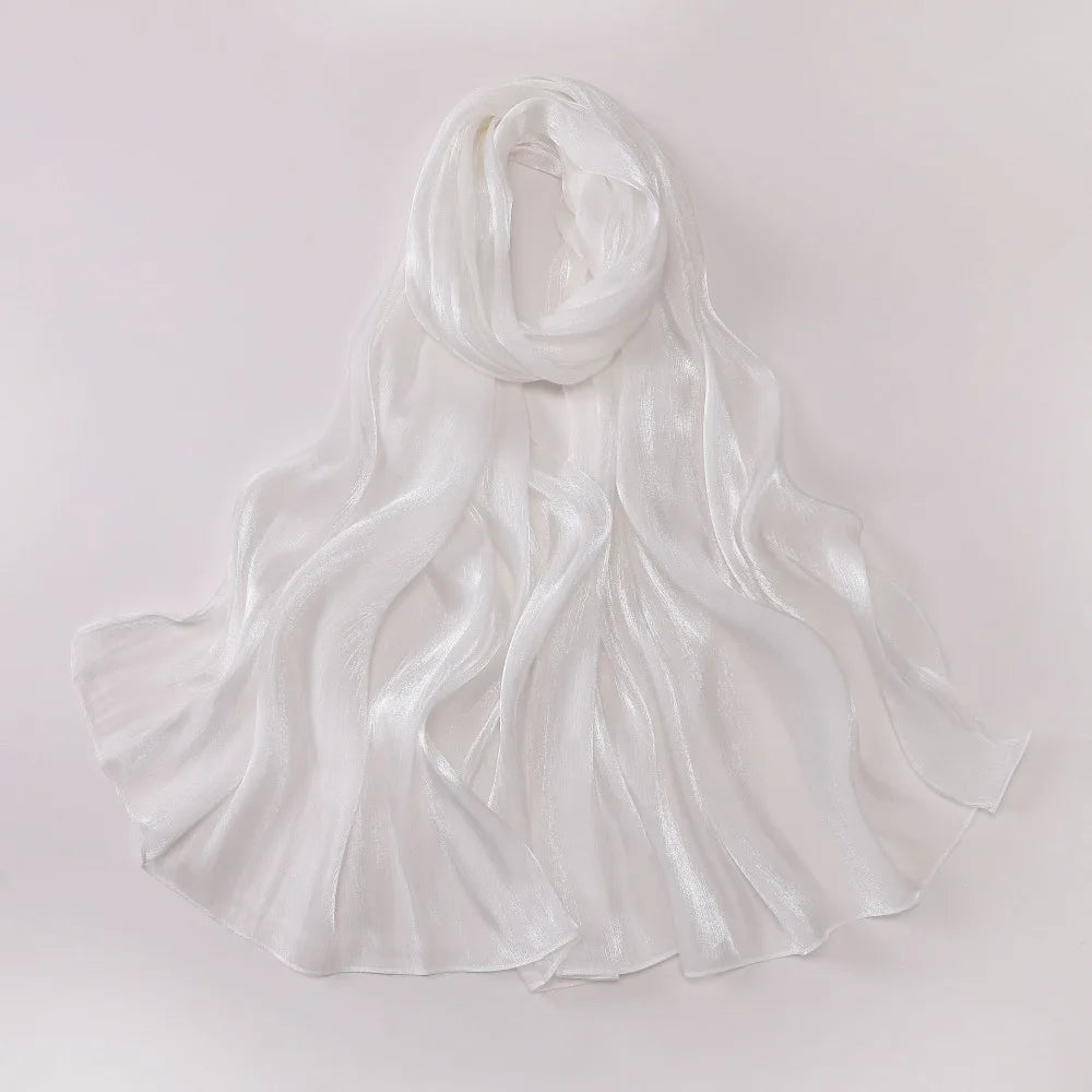 Fashion Solid Color Silk Scarf Chiffon Shining Chiffon Hijab Veil Soft Long Sunscreen shawl Outdoor Oasis Select