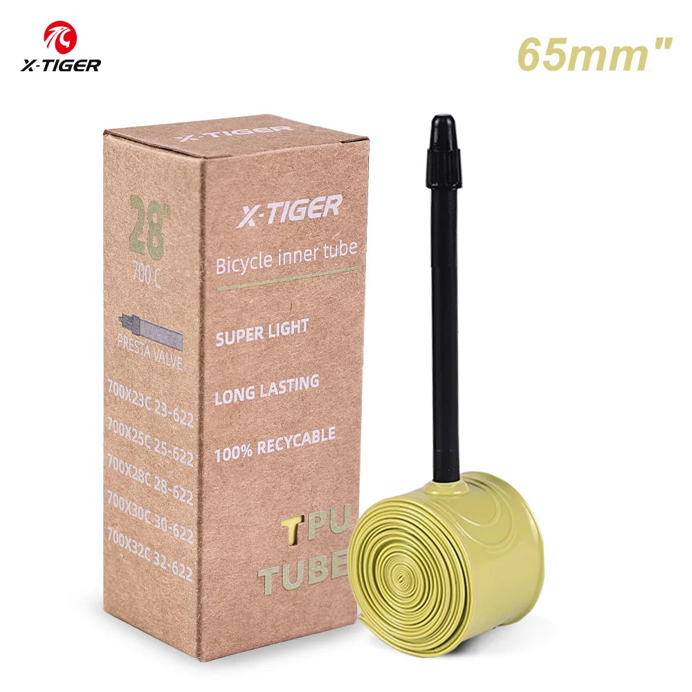 X-TIGER 2024 New Ultralight Bike Inner Tube 18-32C Road MTB Bicycle TPU Tire 700C 45/65/85mm Length French Valve Bike Light Tube Oasis Select 65mm yellow