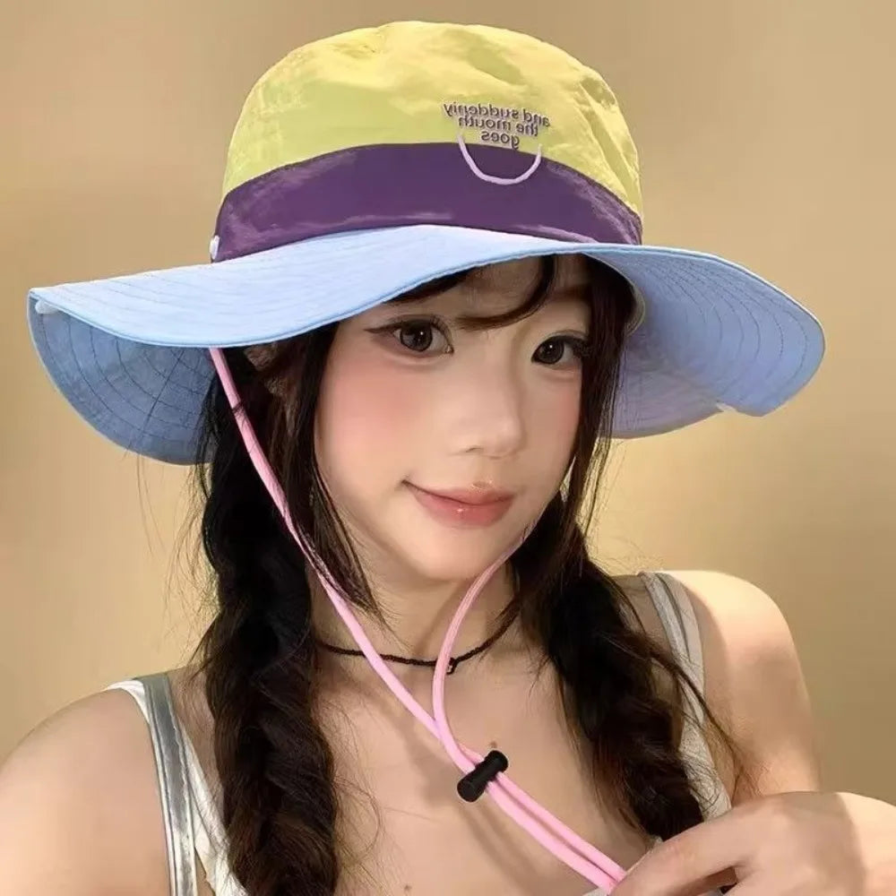 New Retro Big Brim Bucket Hat Quick-drying Lightweight Sun Protection Hat Dopamine Color Hiking Cap Summer Outdoor Oasis Select