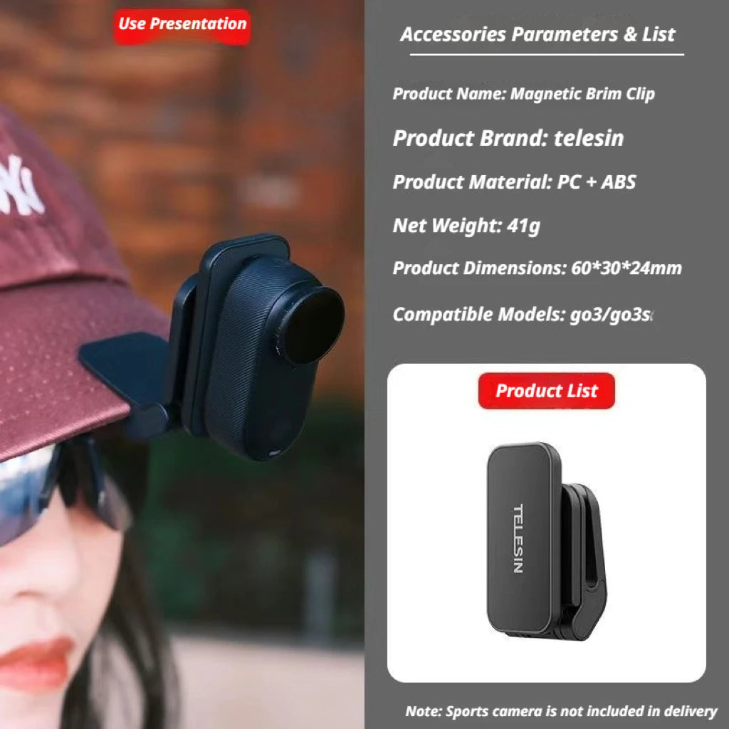 Magnetic Hat Clip Mount for Insta360 GO2, GO3 & GO 3S