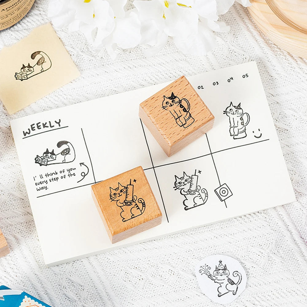 Wooden Rubber Stamps Animals Cat Patterns Stamps Set For DIY Craft Card Scrapbooking Supplies Photo Album Diary Decor Oasis Select