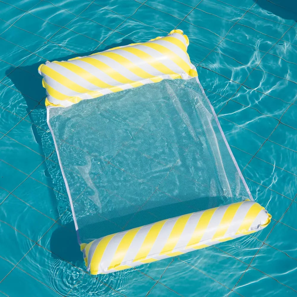Foldable Striped Inflatable Lounge Chair, Suitable For Swimming Pool Parties And Beach Leisure Floating Beds With Net Backrest Oasis Select Bright yellow