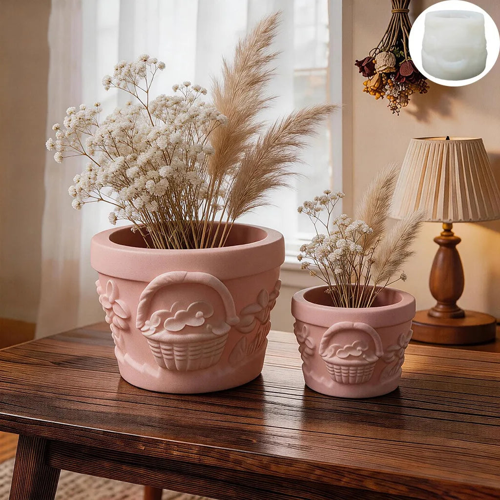 3D Embossed Flower Basket Planter Silicone Mold, DIY Handmade Flower Pot Mold for Resin Plaster Cement Home Decor Oasis Select