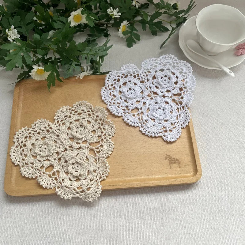 20cm Cotton Crochet Table Placemat French Embroidered Lace Coaster Cloth Coffee Mug Dining Mat Pad Wedding Banquet Home Decor Oasis Select