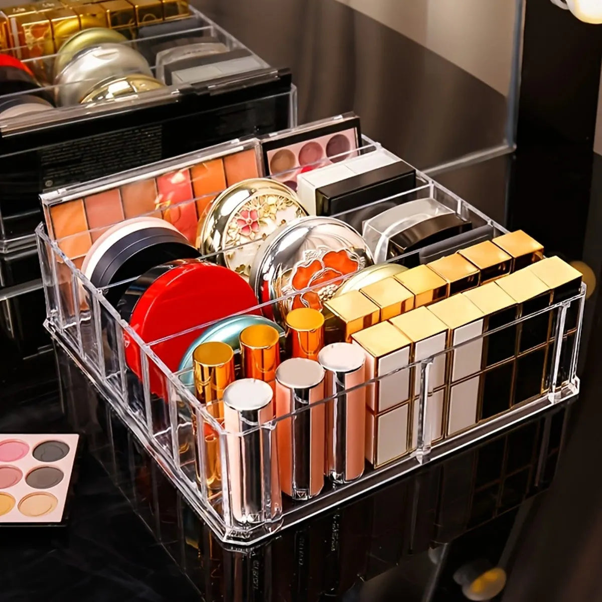 1pc Transparent Cosmetic Storage Box, Eye Shadow Color Palette and Lipstick Storage Box, Desktop Cosmetic Finishing Box Oasis Select
