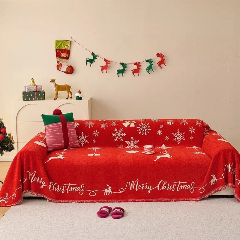 New Christmas Sofa Towels with A Festive Atmosphere All Inclusive Snow Neil Festive Skin-friendly and Soft Home Furnishings Oasis Select