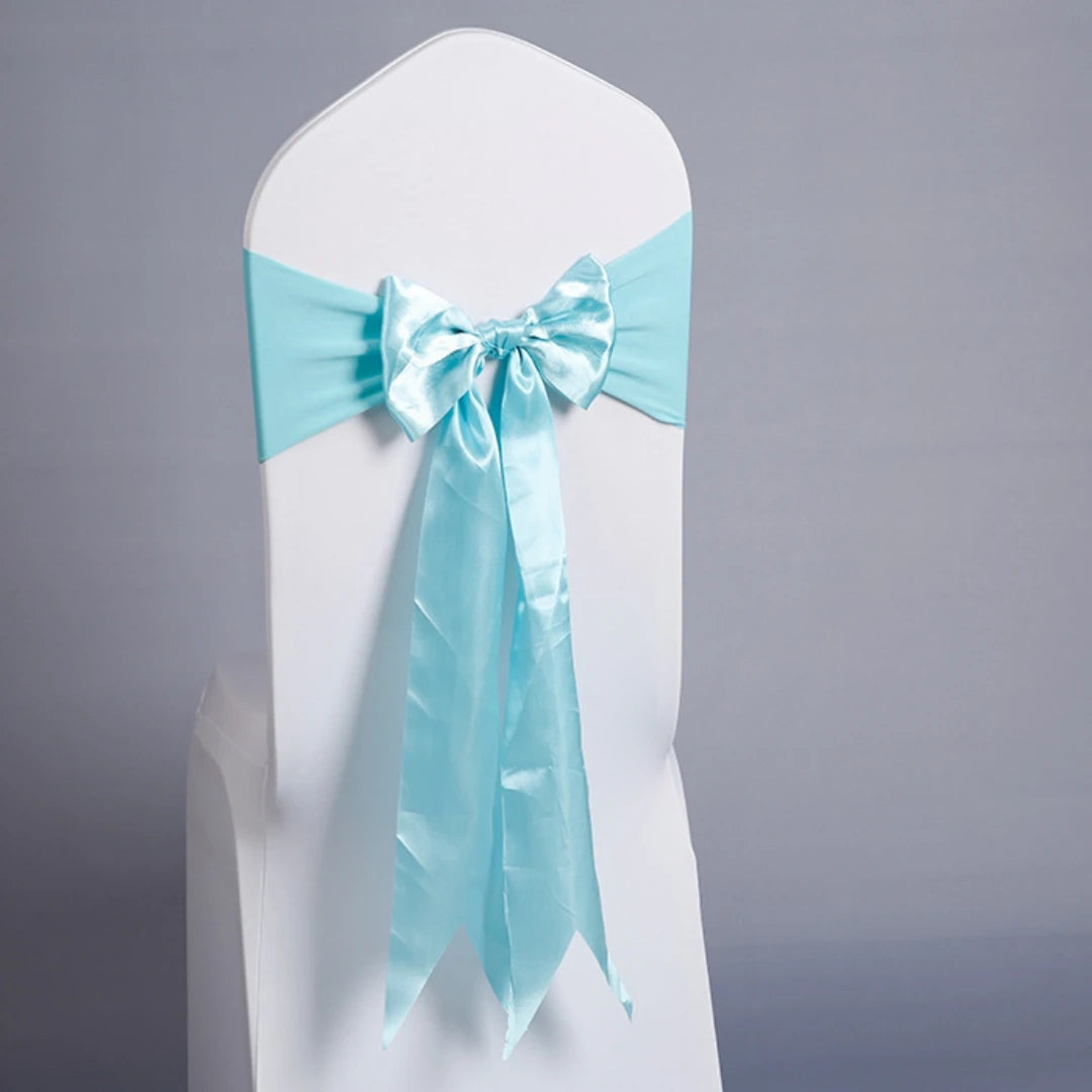 Wedding Decoration Spandex Chair Sashes Ready Made Bow Tie No Need To Tie Stretch Bands BIrthday Party Holiday Hotel Festival Oasis Select Light Blue
