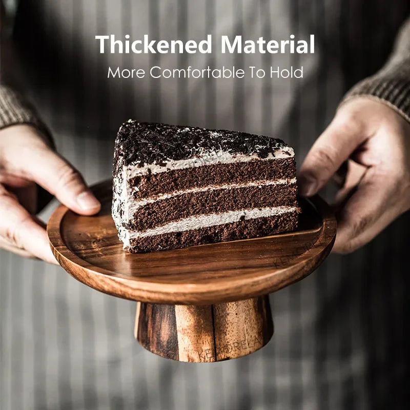Creative High-Foot Cake Plate Acacia Wood Decoration Tea Plate Dessert Table Display Stand Afternoon Tea Fruit Snack Tray Oasis Select