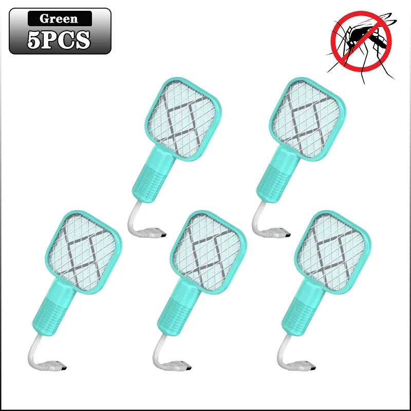 Electric Mosquito Swatter Rechargeable Bug Zapper UV Light Fly Killer Insect Racket for Home Outdoor Pest Control Camping Use Oasis Select Green-5PCS