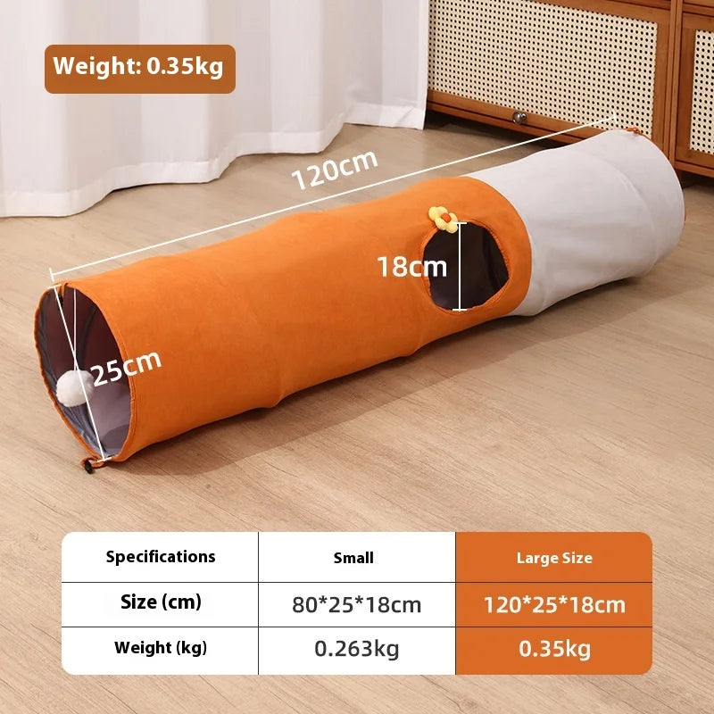 Multi-hole Cat Tunnel Toy Tumbling Dragon Cartoon Straight Tube Foldable Cat and Dog Self-entertainment Channel Easy To Store Oasis Select L 25x120CM Orange Meow Fun Tube