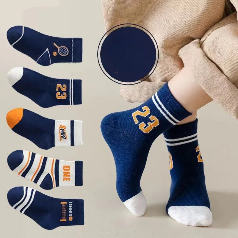 Kids Sports Crew Socks Knee Socks Breathable Tennis & Number Print Cotton Socks for Boys Athletic & Daily Wear Oasis Select