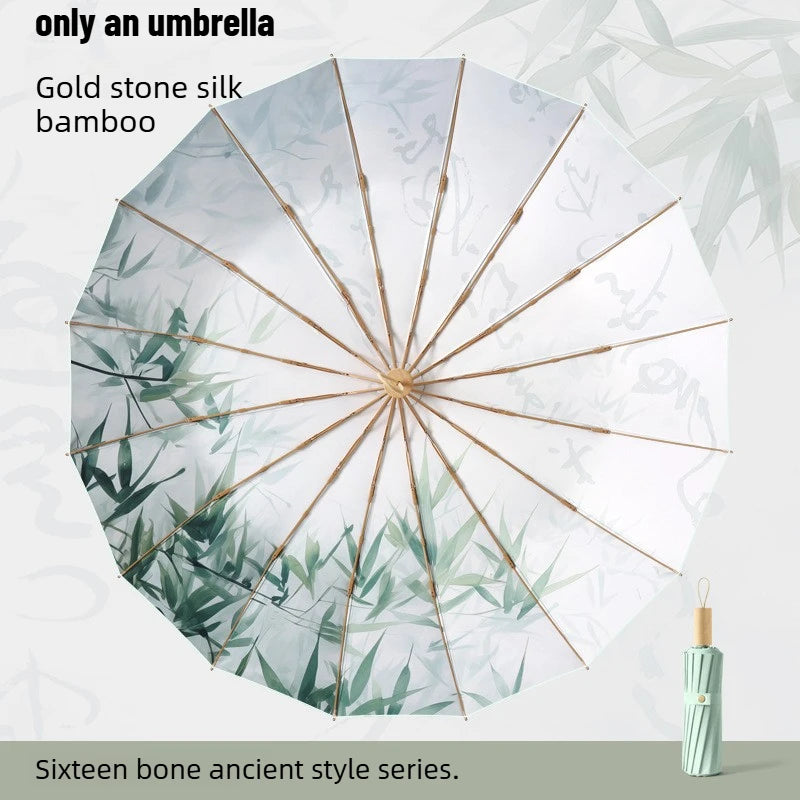 Fashion Three Fold Manual Umbrella Color Coating UV Protection Sunshade Dual Purpose Rain Umbrella for Ladies Oasis Select 16 bone silk bamboo 16K Aluminum