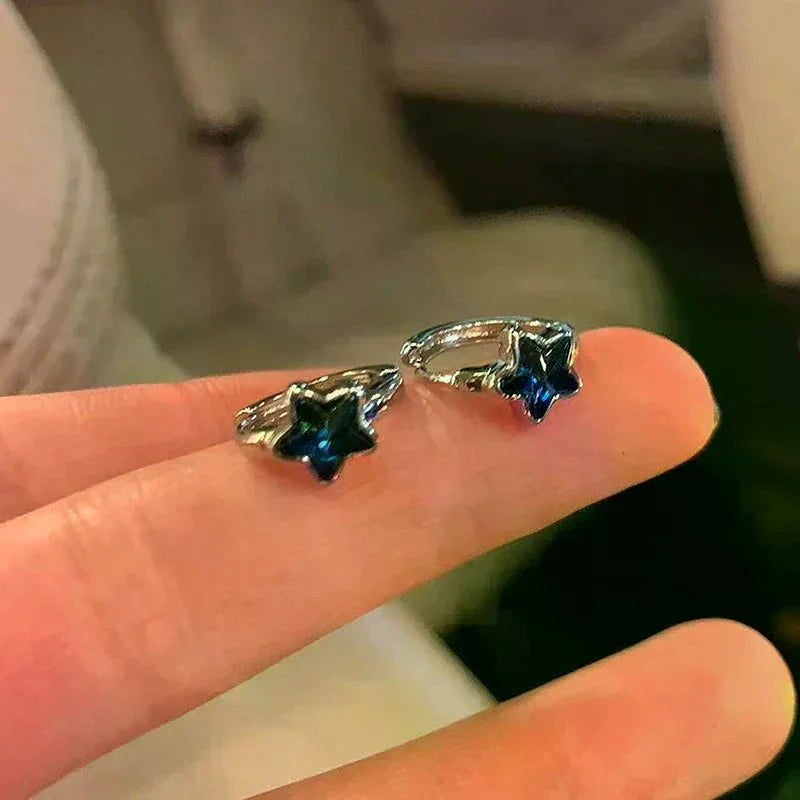 1 Pair New Trendy Shinning Pentagram Star Stud Hoop Earrings For Women Girls Simple Cute Sweet Vintage Earrings Piercing Jewelry Oasis Select