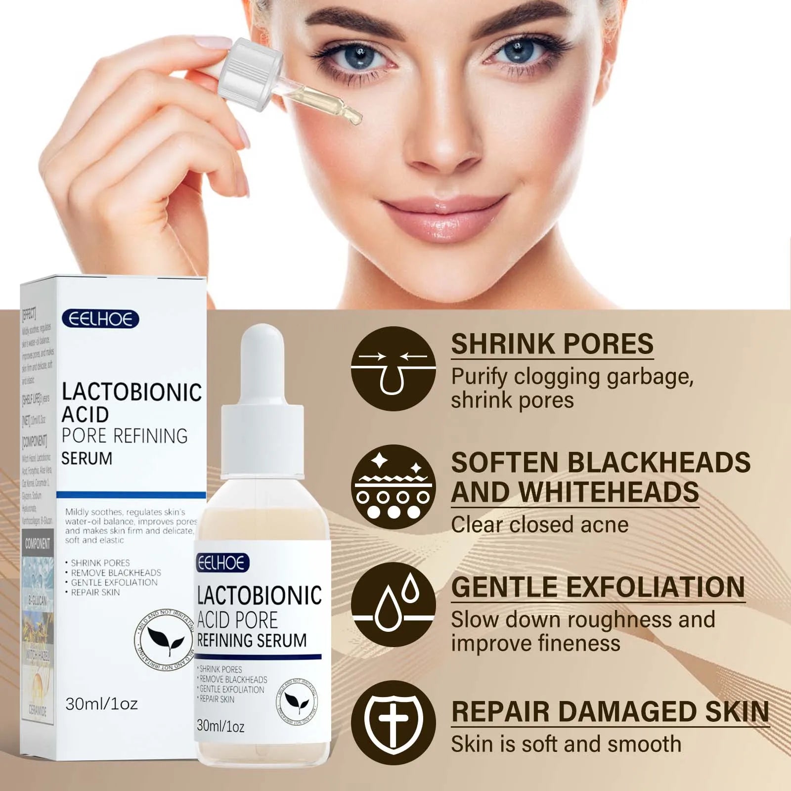 Lactose Acid Shrink Pores Serum Moisturizing Remove Blackheads Repair Face Pores Skin Firming Brighten Nourish Face Essence Oasis Select