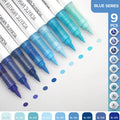 9pcs/set Acrylic Brush Markers Set -Pro Art Markers with Ink Control for Painting Drawing Sketching Art Supplies Highlighter Pen Oasis Select Blue Series