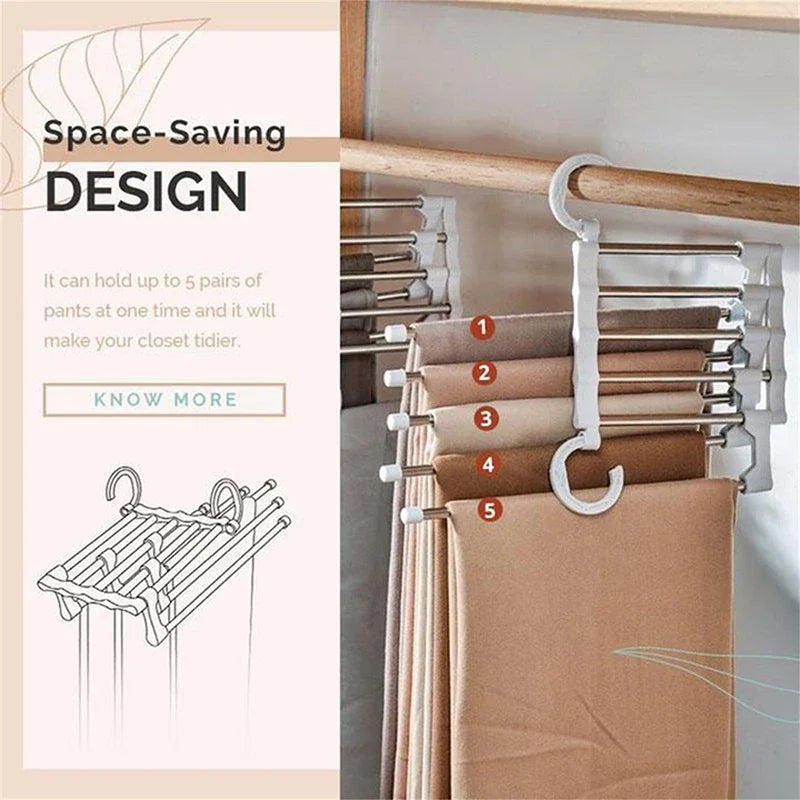 5 in1 Save Space Pants Hanger Collapsible Towel Tie Hook Multi-functional Clothes Trouser Rack Wardrobe Closet Organizer Storage Oasis Select