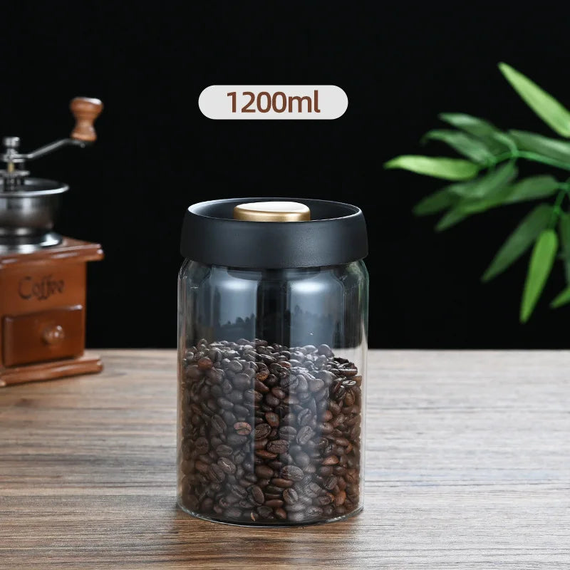 Coffee Beans Vacuum Sealed Tank Glass Sealed Jar Household Moisture-proof Air Extraction Airtight Container Household Coffee Set Oasis Select Black-Gold-1200ml