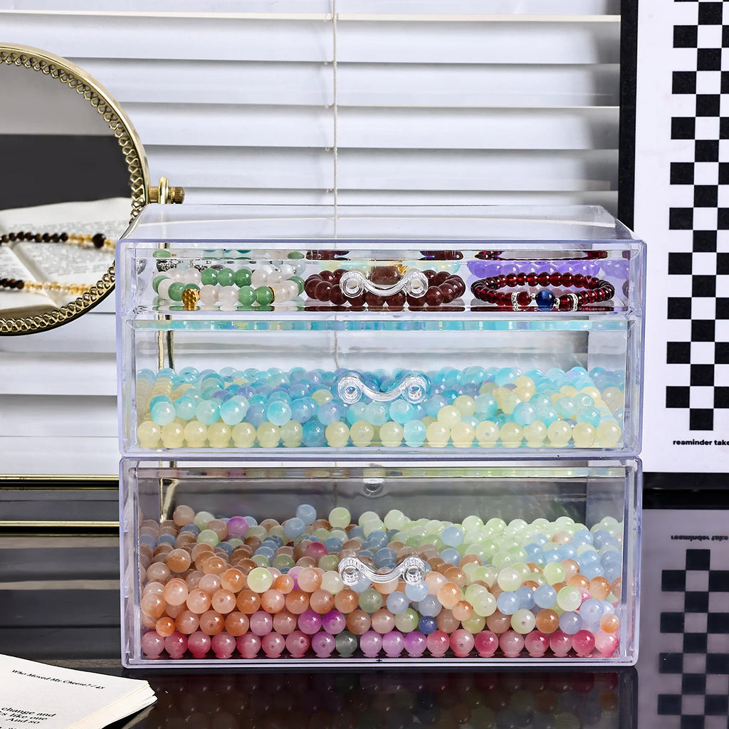 1pc desktop transparent stackable acrylic bead storage box drawer style bead bracelet hair accessory storage organizer Oasis Select