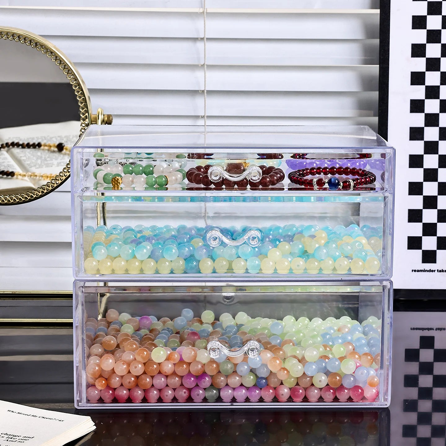 1pc desktop transparent stackable acrylic bead storage box drawer style bead bracelet hair accessory storage organizer Oasis Select