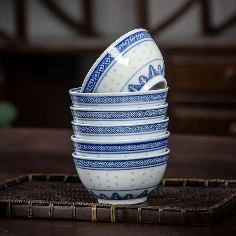 Blue and White Porcelain Bowl Chinese Orchid Bowl Traditional Ceramic Dragon Bowl Old Style Dessert Rice Bowl Oasis Select