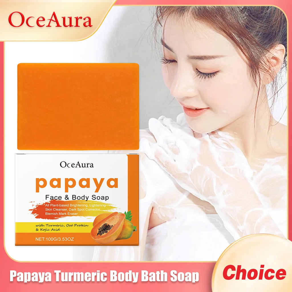OCEAURA Papaya Turmeric Nourishing Bath Soap Deep Clean Improve Dull Skin Remove Dirt Smooth Epidermis Body Moisturize Bath Soap Oasis Select