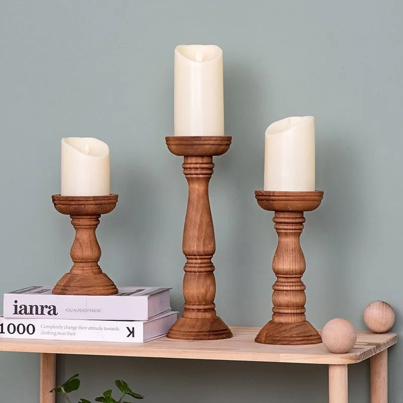 New Style Retro Wooden Candle Holder 3-piece Set Candle Container Desktop Decoration Home Decor Wedding Candle Holder Oasis Select