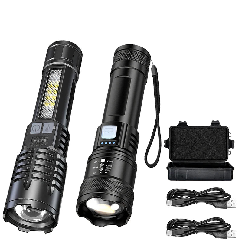 Powerful LED Flashlight Battery Display USB Rechargeable Light Telescopic Zoom Torch Lamp Outdoor Camping Fishing Lantern Oasis Select Set A-Box ZOOM