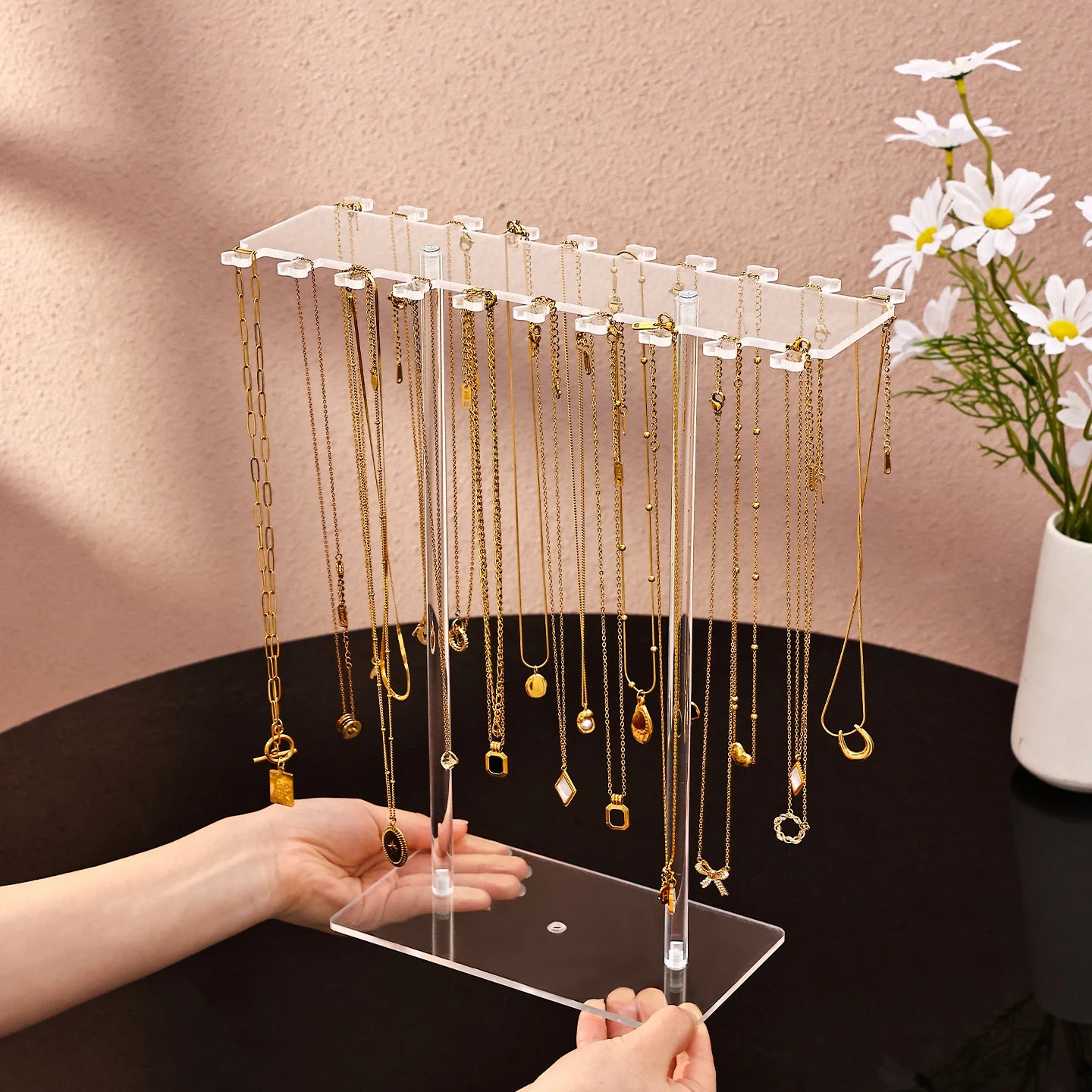 1pc Transparent Acrylic Desktop Necklace Display Rack, Dressing Table, Jewelry Organizer, Multifunctional Counter Display Props Oasis Select