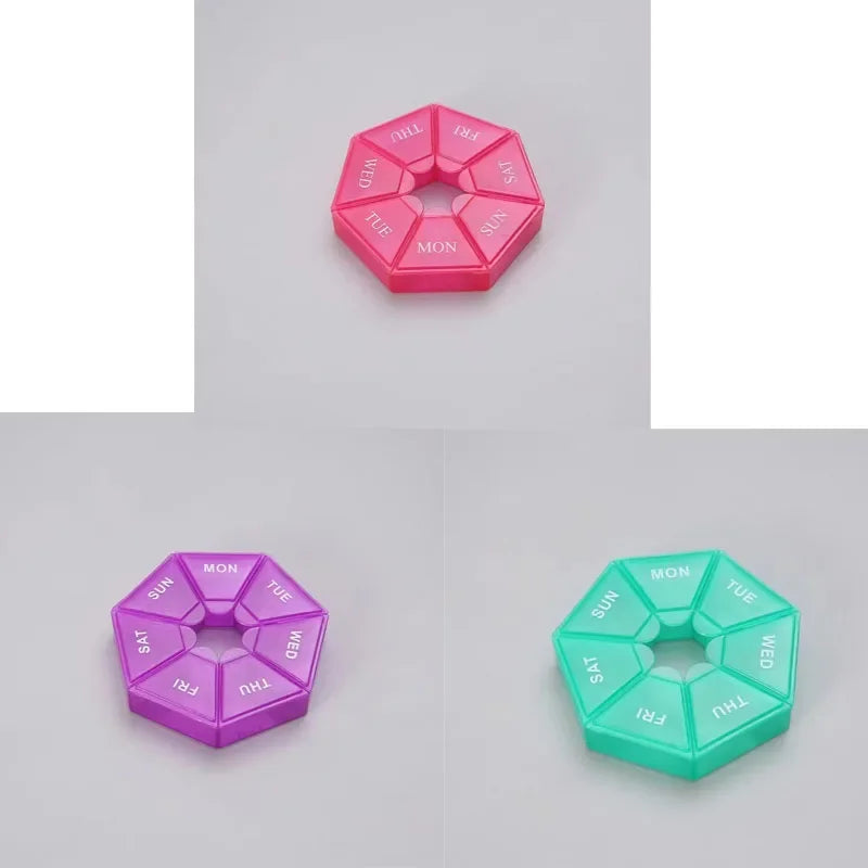 1/2/3Pcs A Week 7 Corners Pill Box Round 7 Boxes For One Week Small Pill Box Mini 7 Days Portable Points Medicine Jewelry Box Oasis Select 3pcs-mix 1