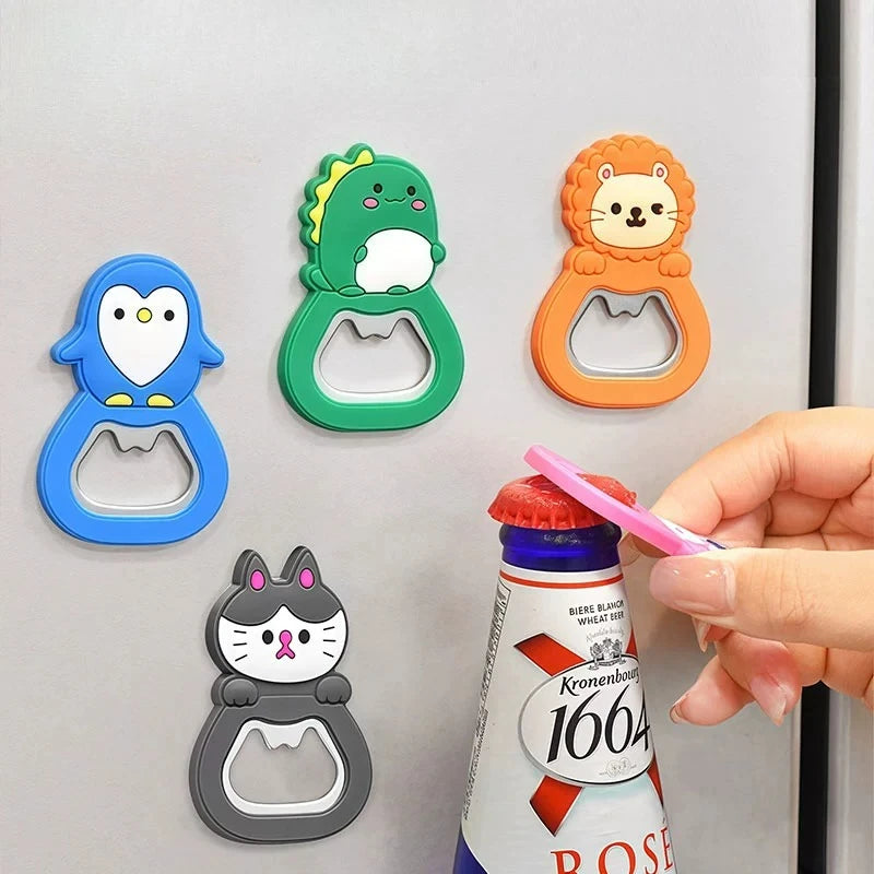 Cartoon Small Animal Bottle Opener Refrigerator Magnet Pvc Soft Glue 3D Creative Magnetic Cool kitchen Gadgets Oasis Select