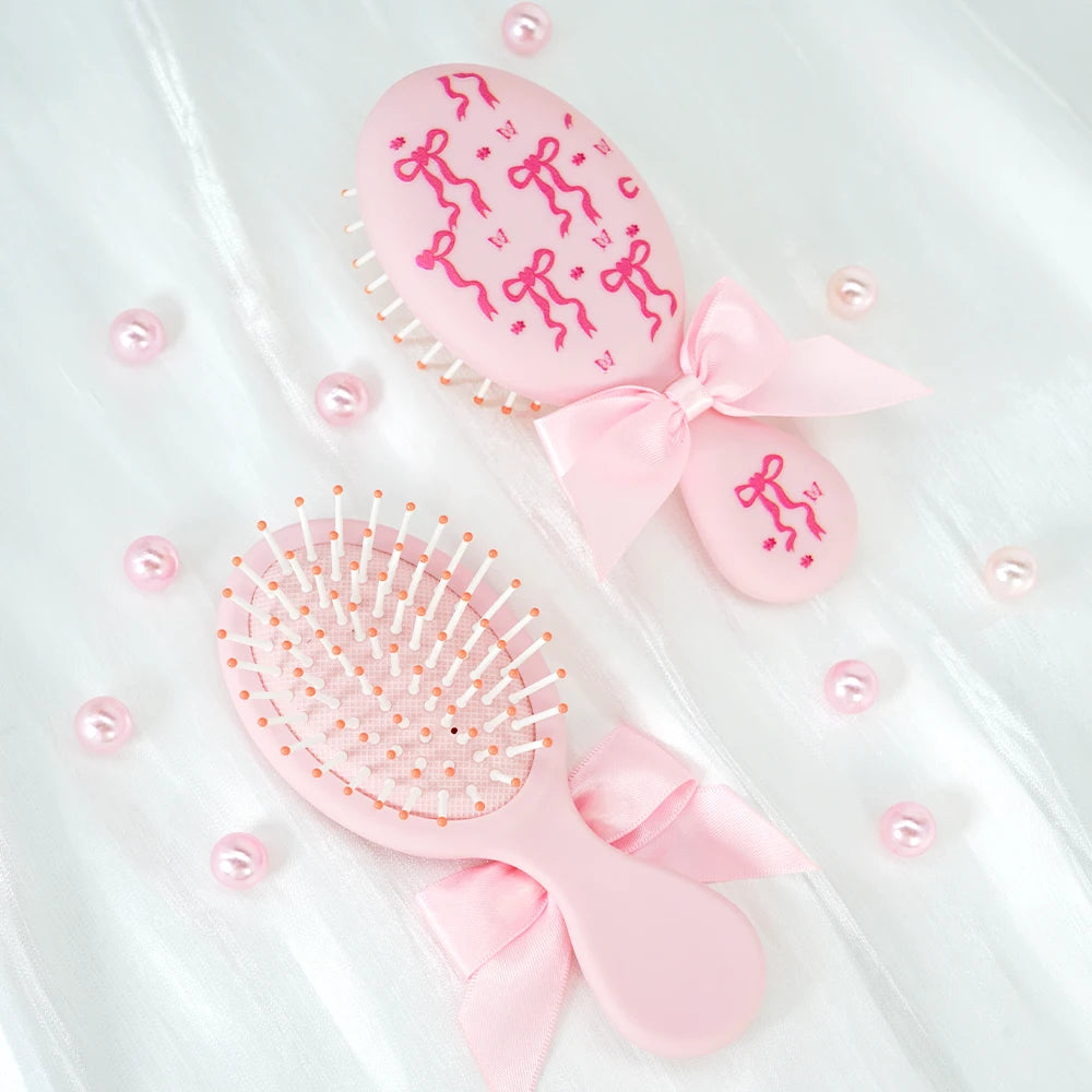 Coquette Style Pink Paddle Hair Brush - Bow & Butterfly Print, Portable Size for Gifting & On-the-Go Styling Oasis Select