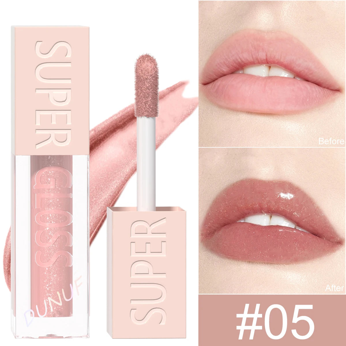 DUNUF 1PCS High-shine Lip Gloss Shimmer Pearlescent Lipstick Easy to Color Waterproof Sweat-proof Non-stick to Cup Non-fading Oasis Select 05