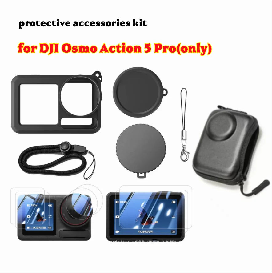 DJI OSMO Action 5 Pro Case, Lens Cover & Screen Protectors 6-Pack