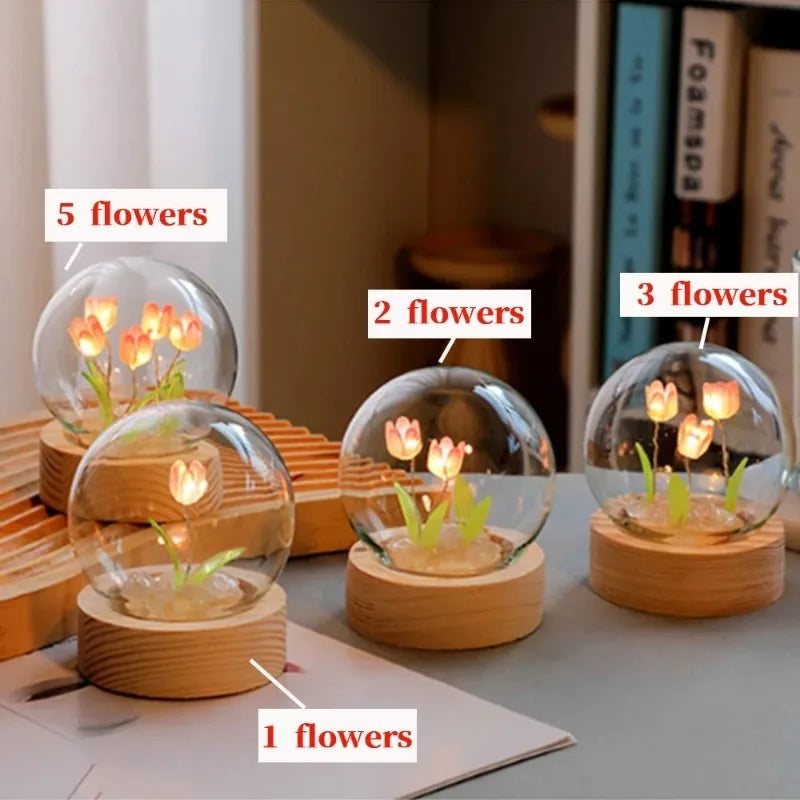 Cute Bedroom Room Decor Floral Lamp Tulip Night Light Valentines Day Gift Lampara Tulipanes Girlfriend DIY Material Handmade Oasis Select