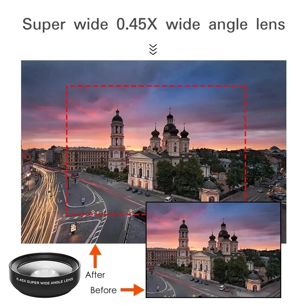 Universal 2-in-1 lens clip 37mm mobile phone lens professional 0.45x 49uv ultra wide angle + macro HD lens for Xiaomi, Android Oasis Select