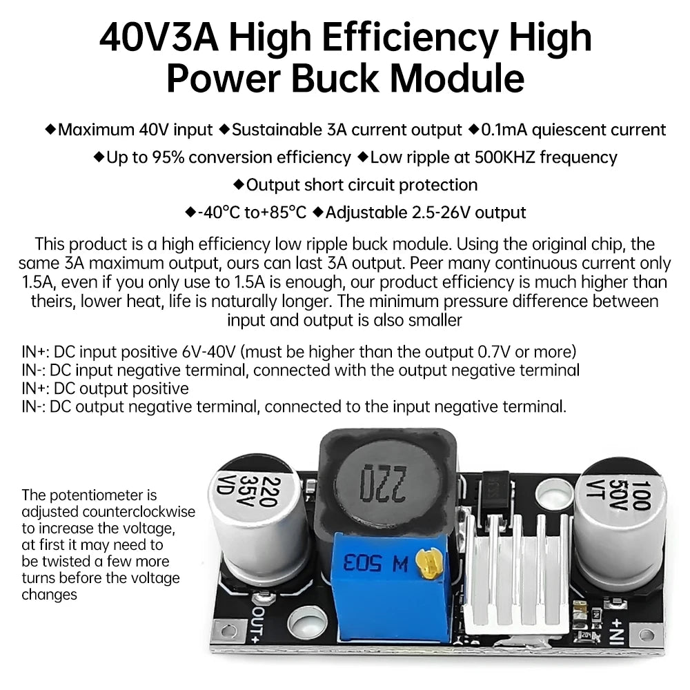 DC6-40V to 3.3V/5V/9V/12V/24V DC-DC Buck Converter Adjustable Step Down Power Supply Module Stabilized Power Supply Module 3A Oasis Select