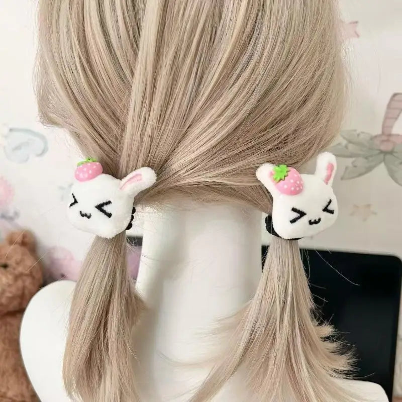 Strawberry Plush Bunny Hair Scrunchie | Elastic Ponytail Tie Hair Scrunchie Oasis Select
