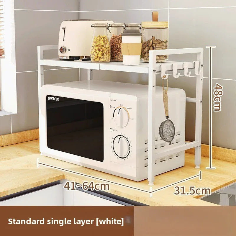 Retractable microwave oven rack, countertop, kitchen floor-to-ceiling multi-layer oven rack, household storage microwave oven Oasis Select Single layer white
