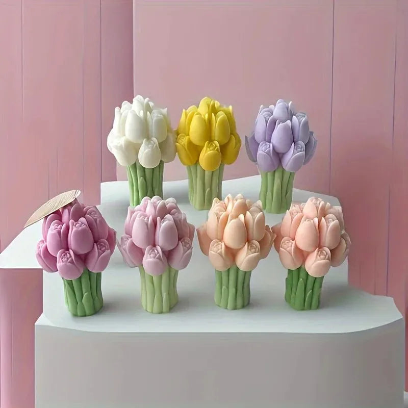Tulip Bouquet Silicone Mold Suitable for DIY Aromatic Candle, Plaster and Resin Decoration, Flower Theme Irregular Shape Handmad Oasis Select