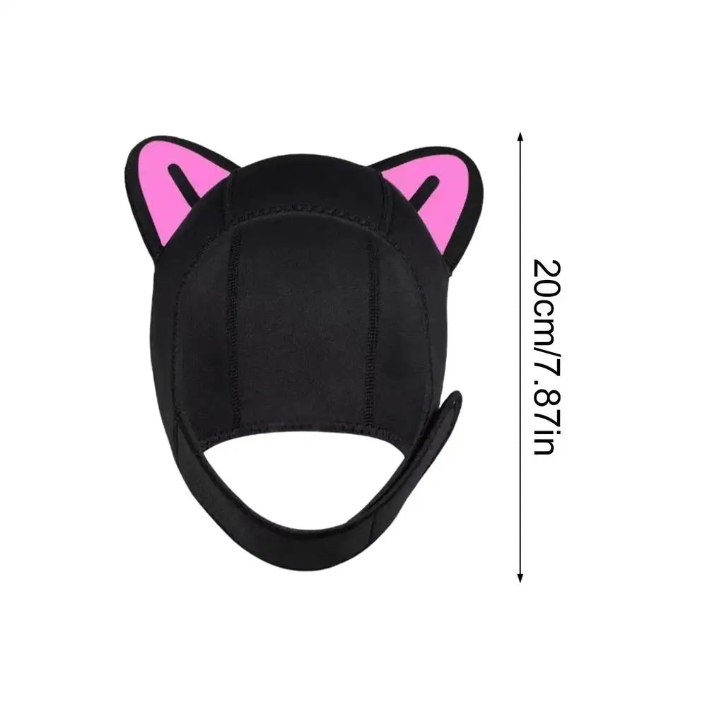 1PC Diving Hood With Chin Straps Women Cute Cat Ears Waterproof Hat Wetsuit Hood Swimming Snorkeling Caps Diving Head Cover Oasis Select Pinks